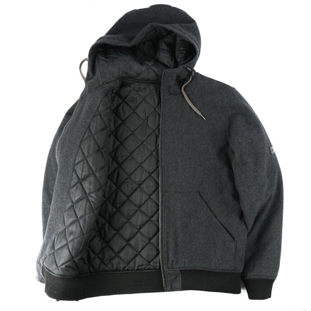 Billabong Men Hooded Jacket Gray Full Zip Long Sleeve Pockets Logo Fleece Size L - Picture 2 of 8